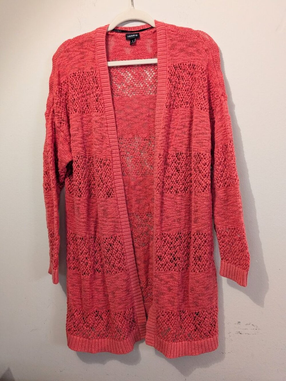 Torrid Orange Red Crochet Knit Cardigan Size 2